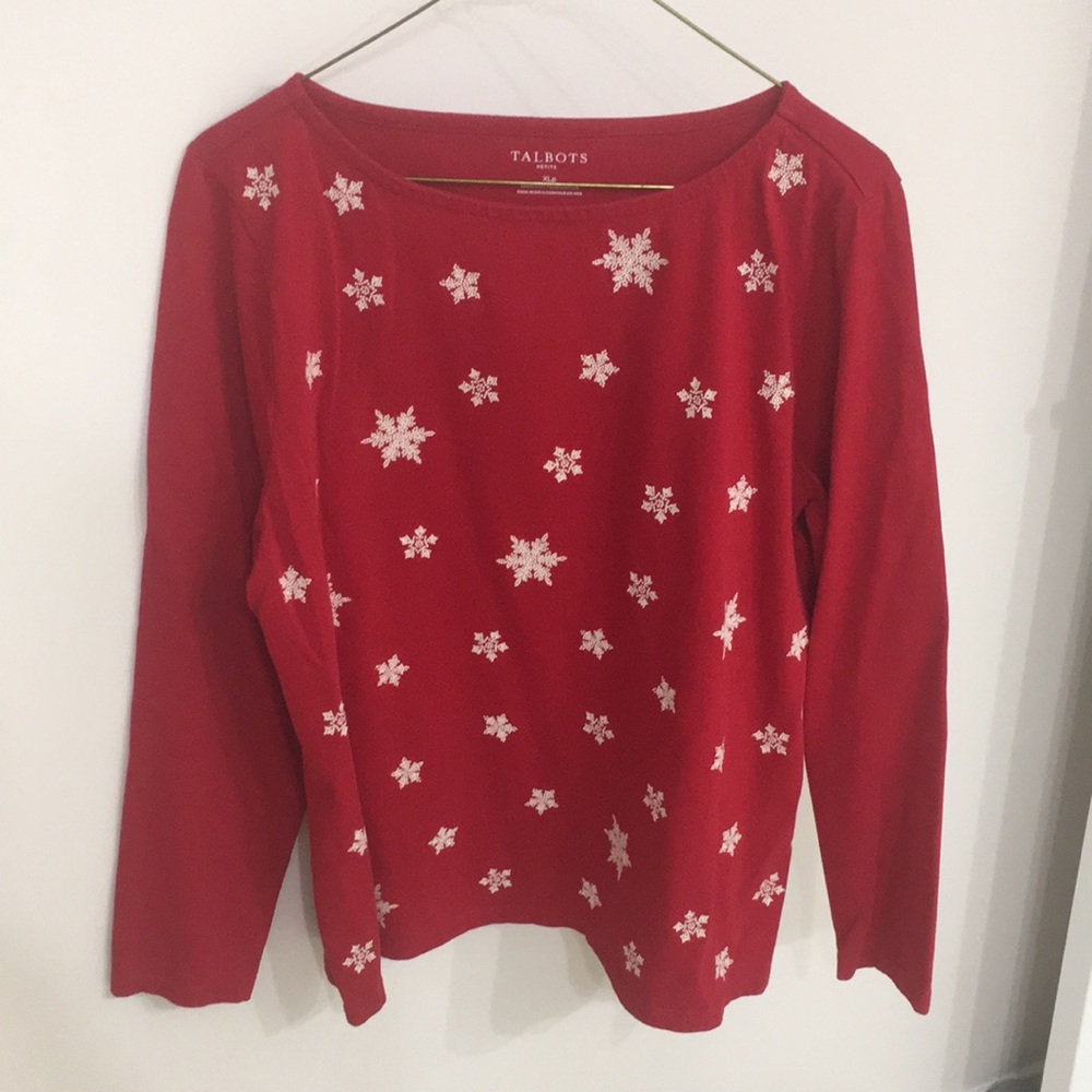 Talbots Petite XLP long sleeve tee w/embroidered snowflakes, winter, holiday